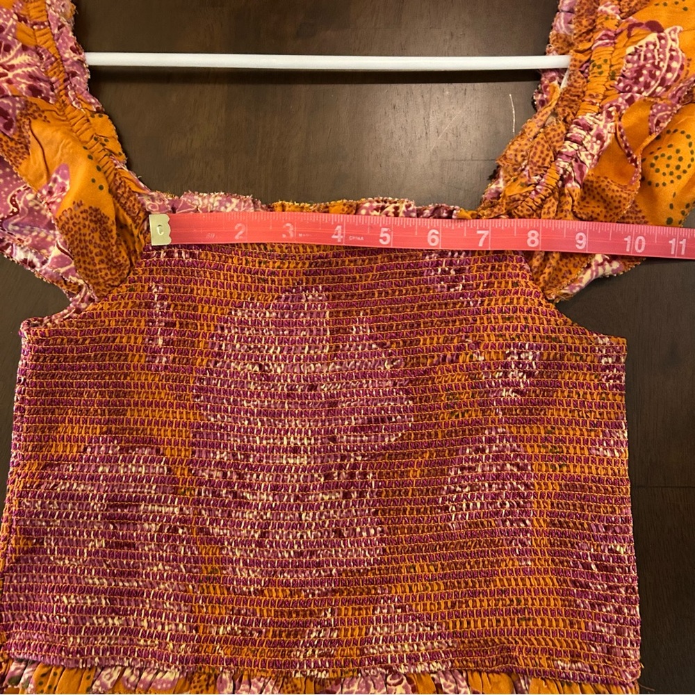House of Harlow 1960 smocked off the shoulder boho orange pink print top Size S - Picture 11 of 13